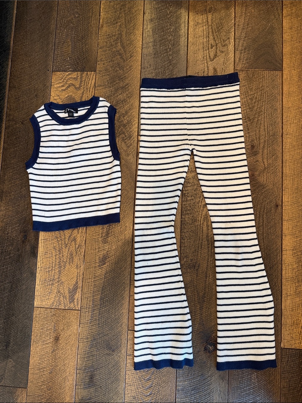 Girls art class Navy & White Striped Knit Tank and Flare Pants Set size 6